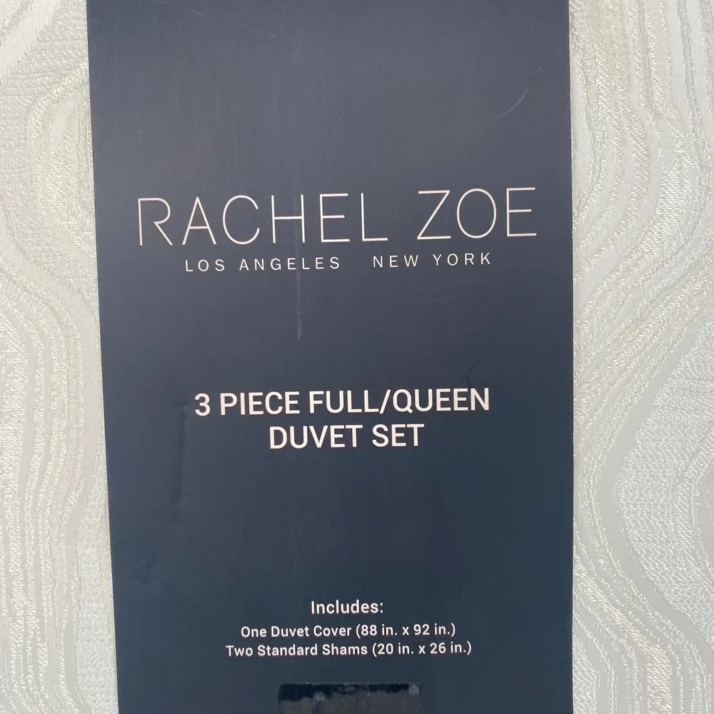 Rachel Zoe Duvet Set Full/Queen Ivory Cream Wavy Jacquard Modern Textured Chic